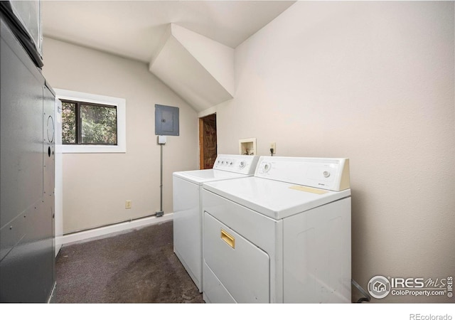 311 12th Ave, Greeley, CO 80631 - laundry room with separate washer and dryer, electric panel, and dark colored carpet