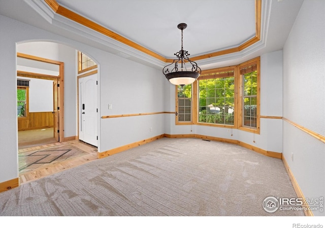 8416 Starfish Ct, Windsor, CO 80528 - carpeted spare room with a raised ceiling and arched walkways