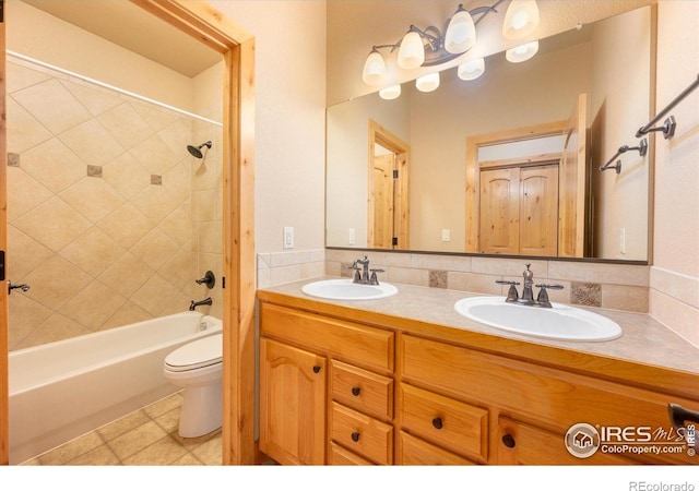 8416 Starfish Ct, Windsor, CO 80528 - full bathroom featuring double vanity, bathtub / shower combination, and tile patterned flooring