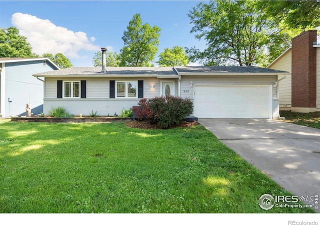 930 Vanderbilt Ct, Fort Collins, CO 80525 - ranch-style house with a garage, driveway, a front yard, and brick siding