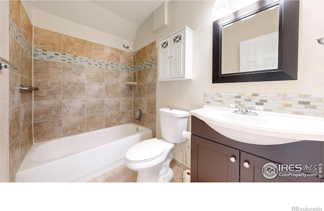 14652 Kalamath Ct, Westminster, CO 80023 - full bath featuring vanity, bathing tub / shower combination, and tasteful backsplash