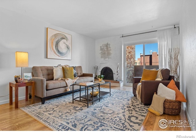 252 N Pennsylvania St Unit 305, Denver, CO 80203 - living area featuring wood finished floors and a fireplace