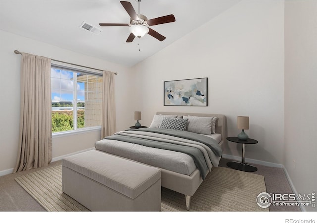 4905 Hahns Peak Dr Unit 202, Loveland, CO 80538 - bedroom featuring lofted ceiling, light colored carpet, and ceiling fan