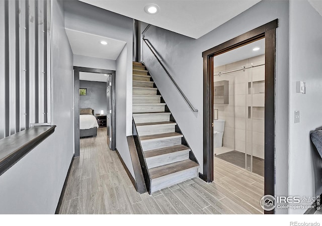 1424 Sheep Ridge Rd, Fairplay, CO 80440 - stairway featuring wood finished floors and recessed lighting