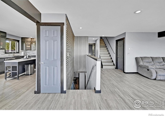 1424 Sheep Ridge Rd, Fairplay, CO 80440 - living room with light wood finished floors, recessed lighting, and stairs