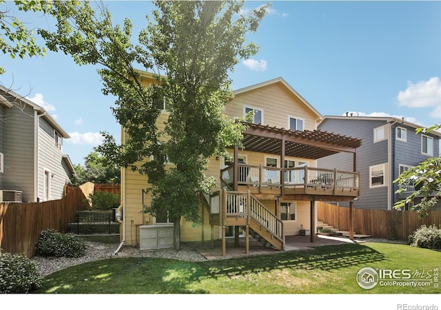 2608 E 132nd Ave, Thornton, CO 80241 - rear view of house with a wooden deck, a pergola, a patio area, and stairway