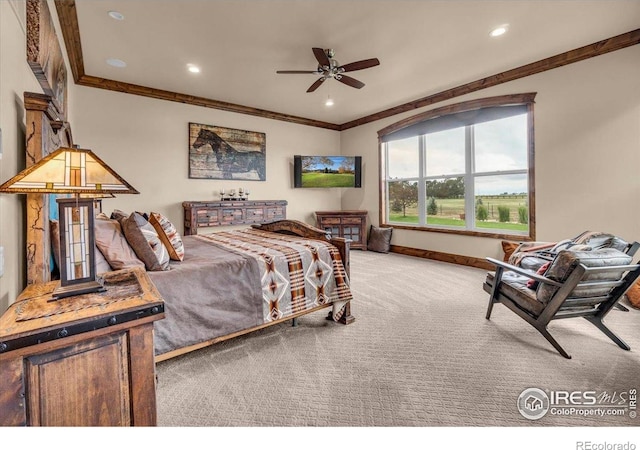 37021 Kingfisher Ct, Severance, CO 80550 - carpeted bedroom featuring crown molding and recessed lighting