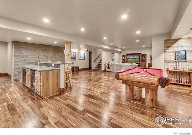 37021 Kingfisher Ct, Severance, CO 80550 - recreation room featuring light wood-type flooring, pool table, and recessed lighting