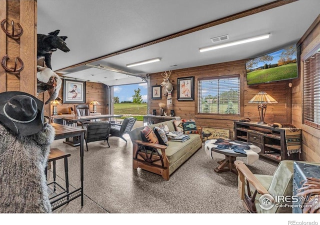 37021 Kingfisher Ct, Severance, CO 80550 - living room featuring wooden walls