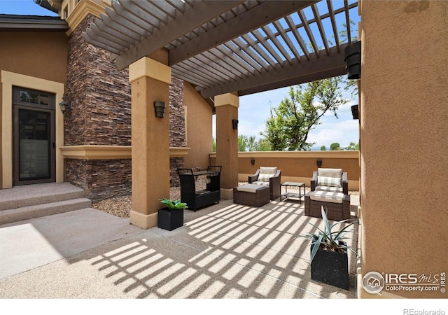 863 Riparian Way, Fort Collins, CO 80524 - view of patio / terrace with an outdoor living space and a pergola