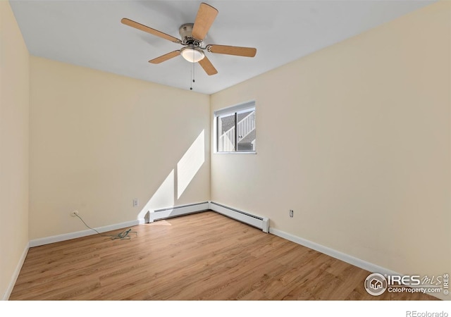 705 E Drake Rd Unit 40, Fort Collins, CO 80525 - empty room featuring wood finished floors, ceiling fan, and a baseboard radiator