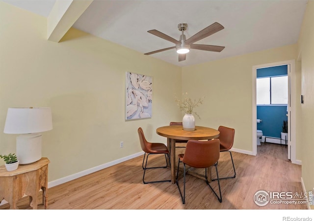 705 E Drake Rd Unit 40, Fort Collins, CO 80525 - dining area featuring ceiling fan, light wood-style floors, and a baseboard heating unit