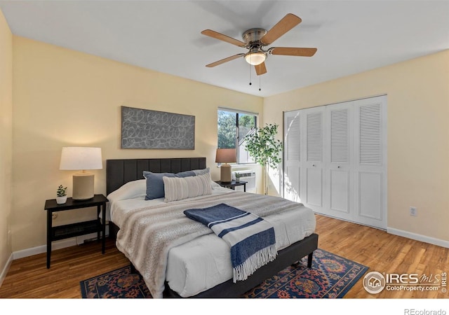 705 E Drake Rd Unit 40, Fort Collins, CO 80525 - bedroom featuring a closet, wood finished floors, and ceiling fan