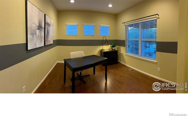 306 Baja Dr, Windsor, CO 80550 - office area featuring wood finished floors and recessed lighting