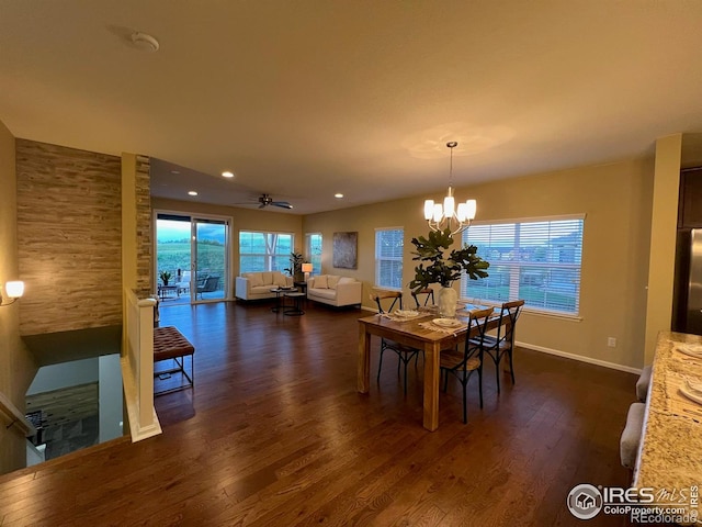 306 Baja Dr, Windsor, CO 80550 - dining space with dark wood-type flooring, a chandelier, plenty of natural light, and recessed lighting
