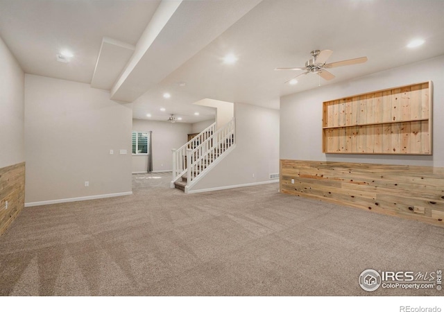 306 Baja Dr, Windsor, CO 80550 - unfurnished room featuring stairway, recessed lighting, carpet, and a ceiling fan