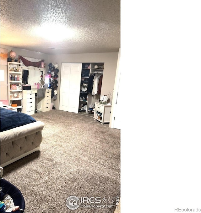 3200 Claremont Ave, Evans, CO 80620 - bedroom featuring a textured ceiling, carpet flooring, and a closet