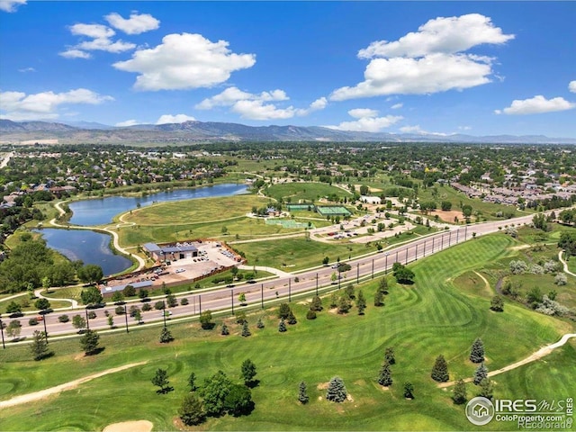 1206 Canvasback Ct, Fort Collins, CO 80525 - aerial view of property and surrounding area featuring a water and mountain view, a local golf course, and nearby suburban area