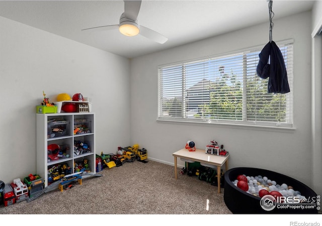 452 Mt Sherman Ave, Severance, CO 80550 - rec room featuring healthy amount of natural light, carpet floors, and a ceiling fan