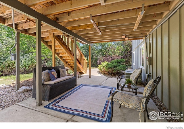 7261 Mount Meeker Rd, Longmont, CO 80503 - view of patio / terrace with stairway and an outdoor hangout area