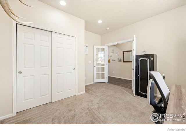 6504 Zimmerman Lake Rd, Timnath, CO 80547 - unfurnished office with carpet, french doors, and recessed lighting