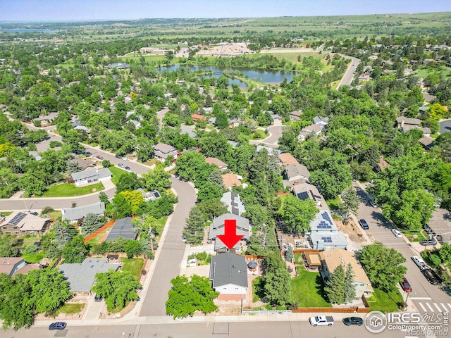 1590 Findlay Way, Boulder, CO 80305 - aerial perspective of suburban area with a large body of water
