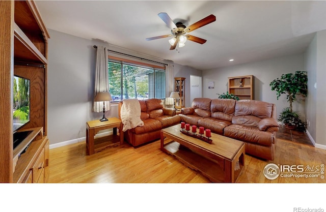 1112 E 16th St, Loveland, CO 80538 - living area with ceiling fan, light wood-style floors, and recessed lighting