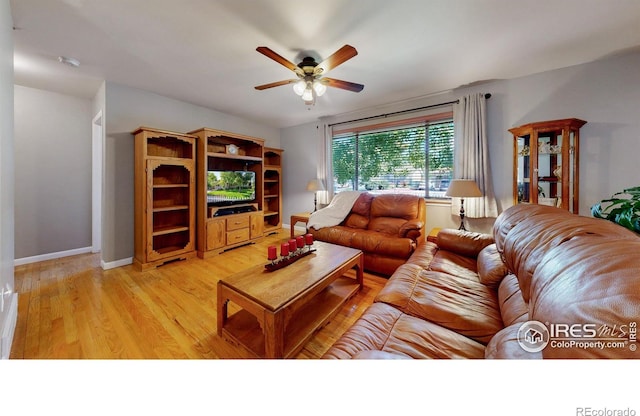 1112 E 16th St, Loveland, CO 80538 - living room featuring ceiling fan and light wood-type flooring