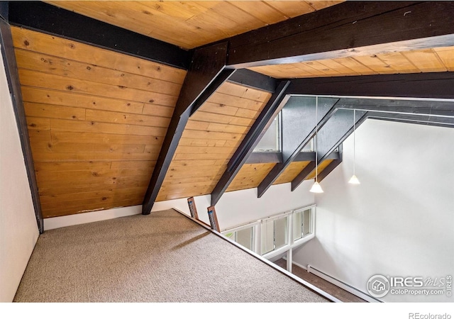 1731 Springmeadows Ct Unit A, Fort Collins, CO 80525 - detailed view of a baseboard heating unit, a wooden ceiling with exposed beams, and carpet flooring