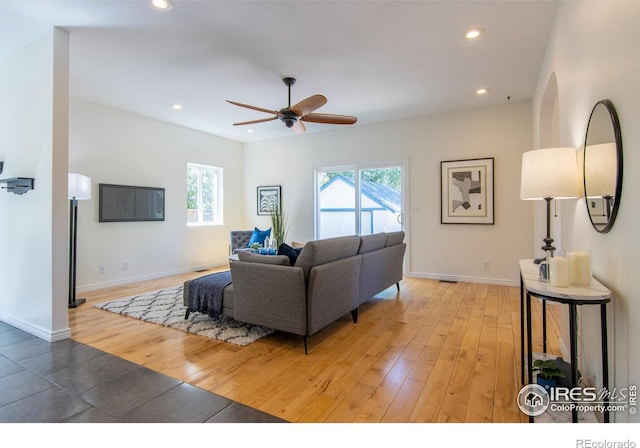 403 W Cannon St, Lafayette, CO 80026 - living area with a ceiling fan, light wood finished floors, and recessed lighting