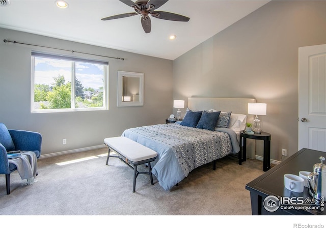 403 W Cannon St, Lafayette, CO 80026 - bedroom with carpet floors, lofted ceiling, recessed lighting, and a ceiling fan