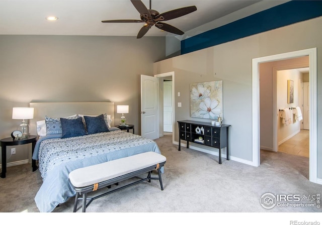 403 W Cannon St, Lafayette, CO 80026 - carpeted bedroom featuring vaulted ceiling and ceiling fan