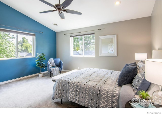 403 W Cannon St, Lafayette, CO 80026 - carpeted bedroom with lofted ceiling, a ceiling fan, and recessed lighting