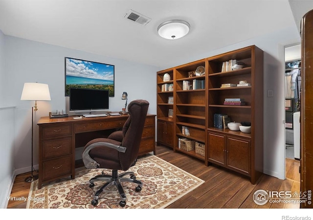 6864 Balsam St, Arvada, CO 80004 - office with dark wood-style flooring and baseboards