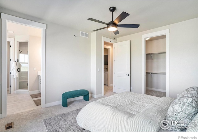 1550 Harebell St, Berthoud, CO 80513 - carpeted bedroom featuring ensuite bath, a ceiling fan, and a closet