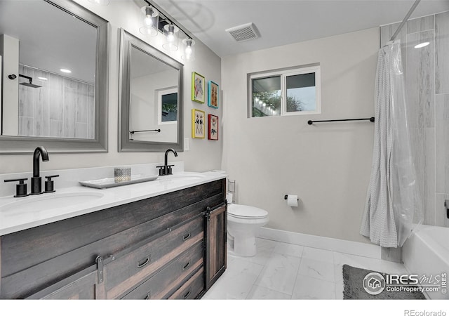 7146 Petursdale Ct, Boulder, CO 80301 - bathroom featuring marble finish floors, double vanity, and shower / bath combo