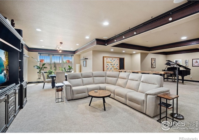 2055 Vineyard Dr, Windsor, CO 80550 - living room with crown molding, carpet flooring, and recessed lighting