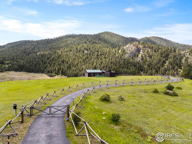 164 Dunraven Glade Rd, Glen Haven, CO 80532 - mountain view featuring a forest