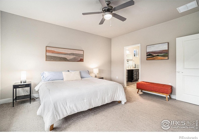 2716 San Cristobal Ct, Timnath, CO 80547 - carpeted bedroom with connected bathroom and ceiling fan