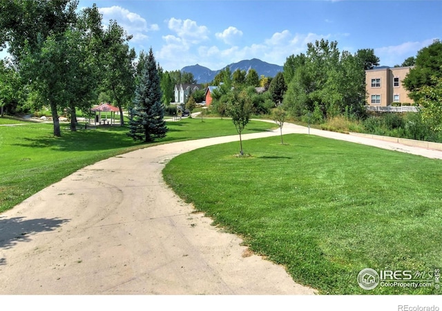 2636 Juniper Ave Unit 1, Boulder, CO 80304 - view of community featuring a lawn, a mountain view, and a gazebo
