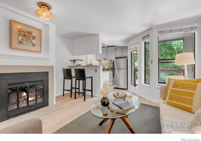 910 Portland Pl Unit 7, Boulder, CO 80304 - living room featuring light wood finished floors and a fireplace