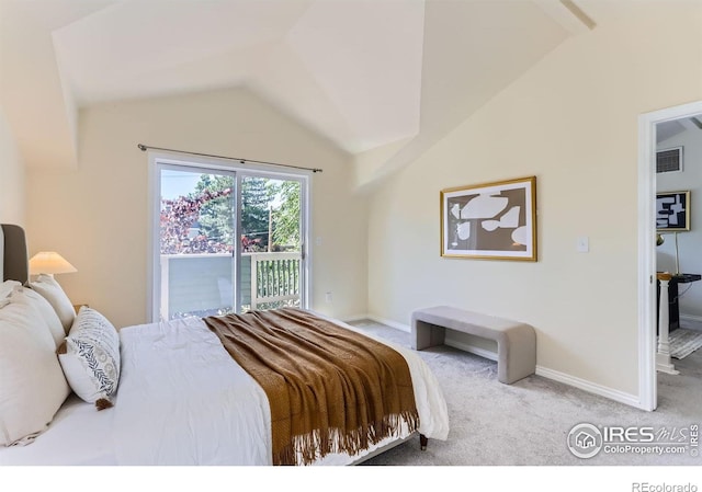 725 Union Ave, Boulder, CO 80304 - bedroom featuring access to exterior, vaulted ceiling, and carpet