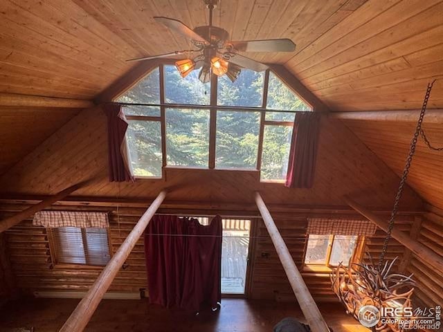 110 Meadow Ln, Bellvue, CO 80512 - additional living space featuring wooden ceiling, high vaulted ceiling, ceiling fan, and wood finished floors