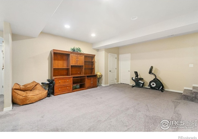 641 Babine Ct, Windsor, CO 80550 - exercise room with carpet floors and recessed lighting