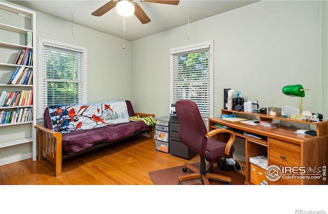 1817 15th Ave, Greeley, CO 80631 - bedroom featuring wood finished floors, a desk, and a ceiling fan