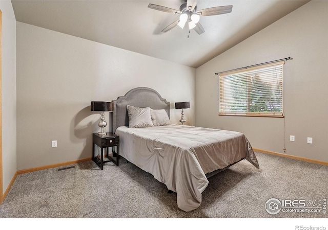 2217 Waylon Dr, Johnstown, CO 80534 - carpeted bedroom featuring vaulted ceiling and ceiling fan