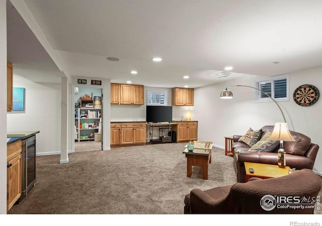 4832 Silver Sage Ct, Boulder, CO 80301 - carpeted living area featuring recessed lighting and wine cooler