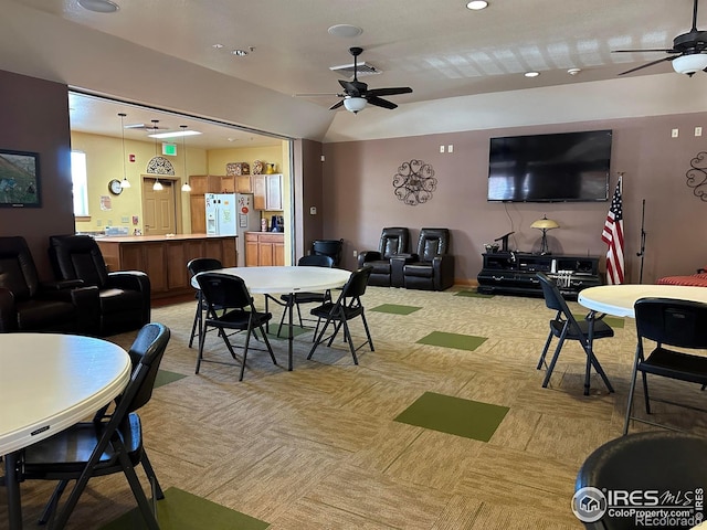 1238 Finch St, Loveland, CO 80537 - dining space with a ceiling fan, recessed lighting, and light carpet