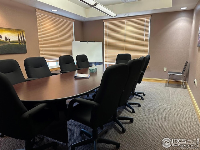 1238 Finch St, Loveland, CO 80537 - office space with carpet flooring, recessed lighting, a raised ceiling, and a textured wall