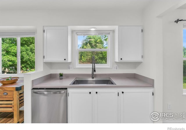 2036 Lexington Ct, Fort Collins, CO 80526 - kitchen with stainless steel dishwasher, white cabinetry, and light countertops